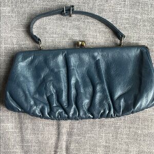Vintage Elegant Blue Leather Clutch Mademoiselle